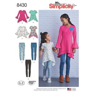 Simplicity Child & Girls Knit Tunics in Two Lengths and Leggings 8430 UNCUT 7-14